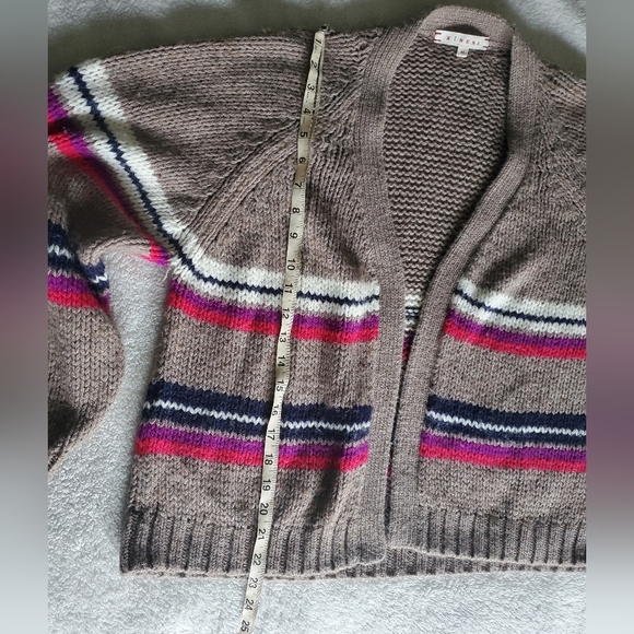 XíRENA Open Cardigan Brown Striped Alpaca Blend Preppy Grampacore Boho FLAW - Picture 7 of 10